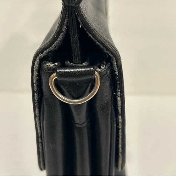 Vintage Donnio Italian Black Leather Satchel Purse with Sunburst Design, Unique - Picture 8 of 16